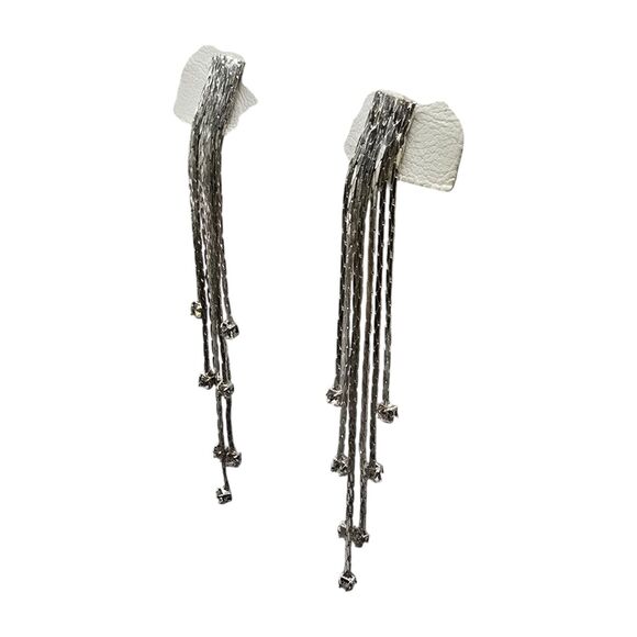 Pierced Modern Cascade Earrings Clear Rhinestones Silver Tone Dangle Approx. 3" - Picture 3 of 6